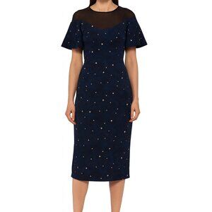 Escada navy gold stars pencil cut dress size 44/